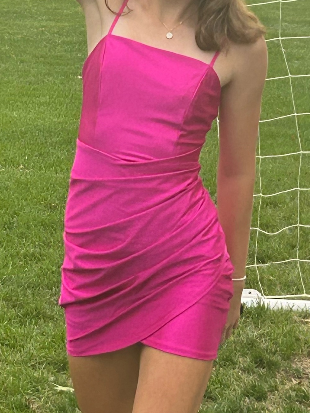 Hot Pink Spaghetti Strap Ruched Mini Dress